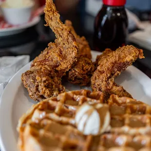 Chicken &amp; Waffles w/ Maple Bacon ($19 + $1/maple bacon)