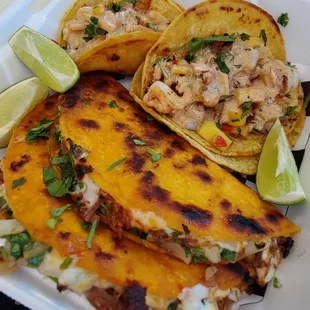 Quesabirria Tacos and Shrimp Tacos