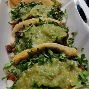 Carne Asada Tacos with salsa Verde