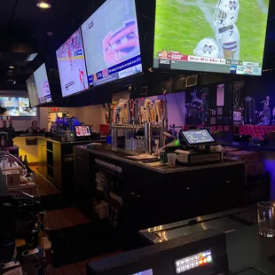 the televisions and the bar