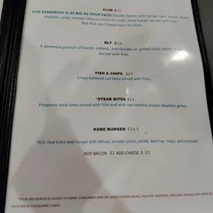 a menu for a restaurant