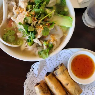 Wonton soup and eggrolls