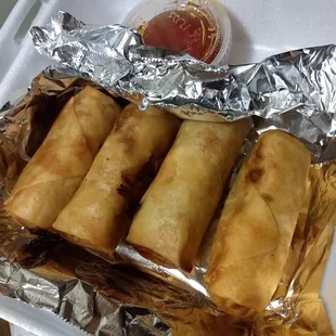 Thai fried Spring rolls take out action.