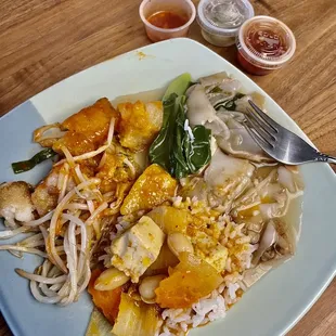 V7. Fried Radish Cake, V10. Tofu Rhad Nah, C7. Massaman Curry