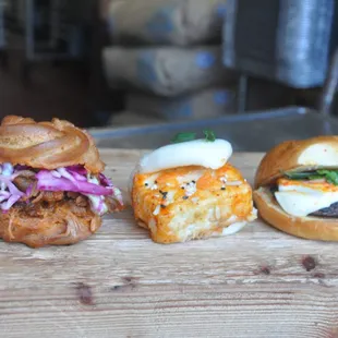 a variety of burgers