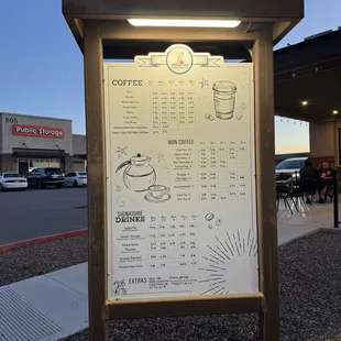 a menu for a coffee shop