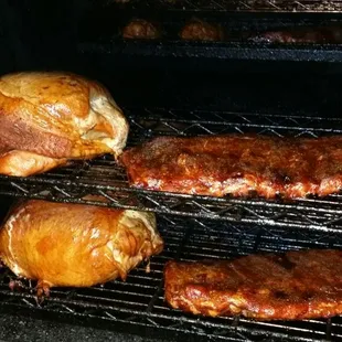 Hickory smoked ribs and turkey