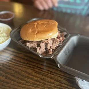 Texas Beef Brisket Jumbo Sandwich and Potato Salad