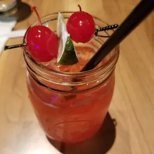 a drink in a mason jar