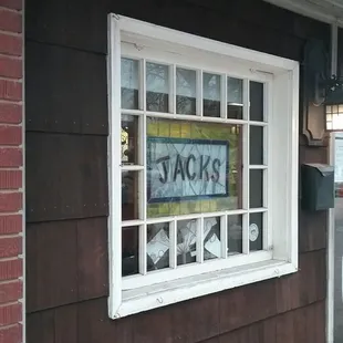 a sign in a window