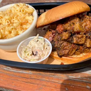 Barbecue Brisket SANDWICH Mac And Cheese Cole Slaw