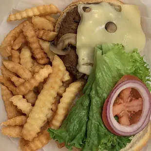 Veggie Burger with Mushrooms and Swiss Cheese