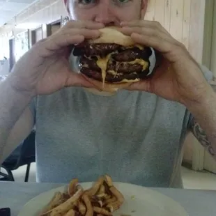 The galiath  cheese burger (  2 lbs of beef) with fries dare ya to try this one ;-) !!???