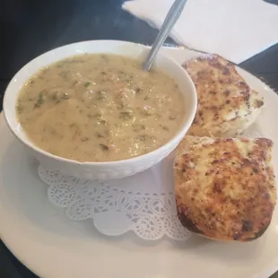 Bowl Sausage soup and killer bread