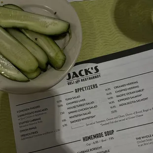 Pickles and menu