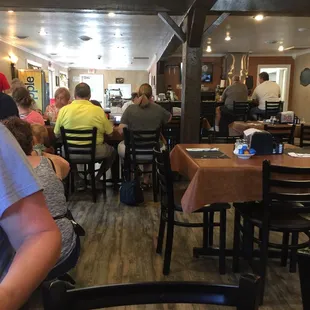 people sitting at tables in a restaurant