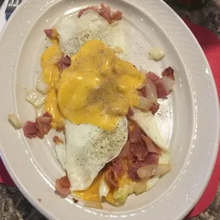 Egg white western omelet minus the peppers and toast. The shaved ham was on point.