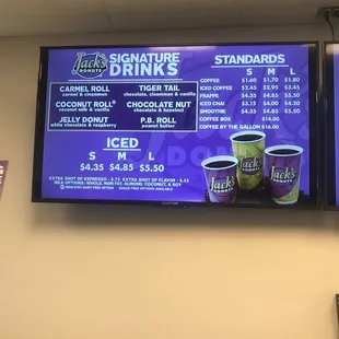 a menu on the wall