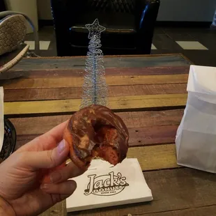 Cherry cake chocolate frosted donut