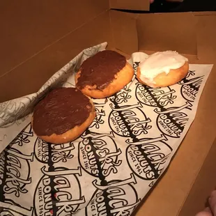 Chocolate rolls and strawberry filled - what's left of the staff box.