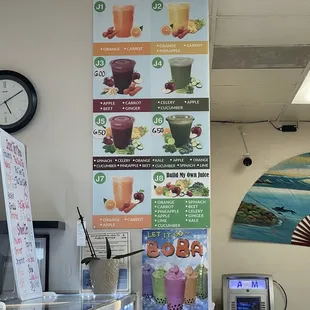 a menu and a clock