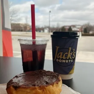 Blueberry Boba, Hot Chocolate, and Chocolate Donut