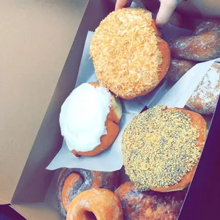 Donuts as big as my hand!!  Look at that yummy coconut!
