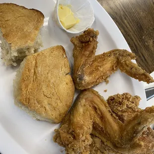 Biscuits and fried chicken wings