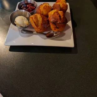 Complimentary corn bread with cranberries.