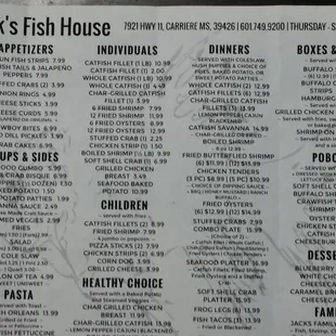 the menu for the restaurant