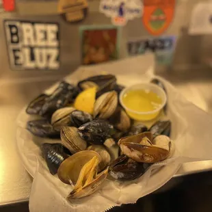 Steamed mussels and clams