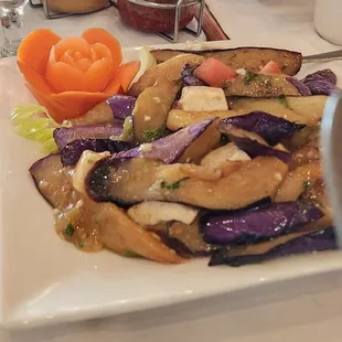 Spicy Eggplant with Tofu (Very attractively presented and tasty, but not really spicy at all)