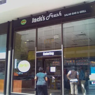 the entrance to a restaurant