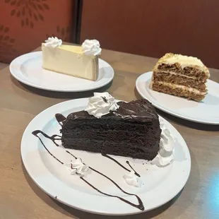 Carrot cake cheese cake chocolate fudge cake