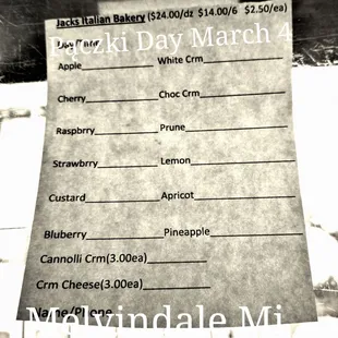 menu