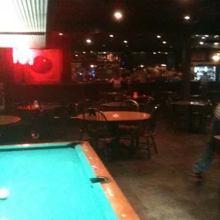 a pool table in a restaurant