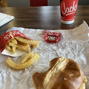 fried chicken sandwich, regular fries, wrong drink