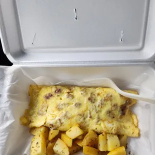 Sausage and Cheese Omelette with Breakfast Potatoes
