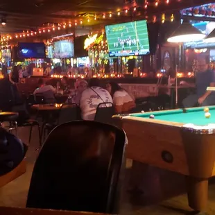 a pool table in a bar