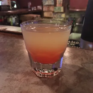 A lemon cherry vodka shot by Yana.