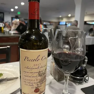 a bottle of wine and a glass of wine