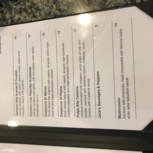 the menu for the restaurant