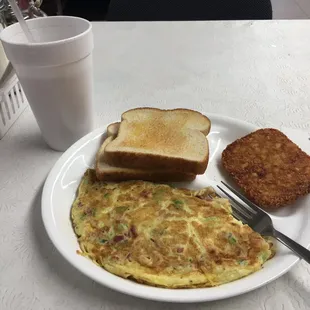 Quite good omelet and hash-brown cake!