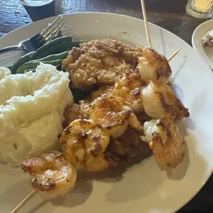 Fried chicken and shrimp skewers