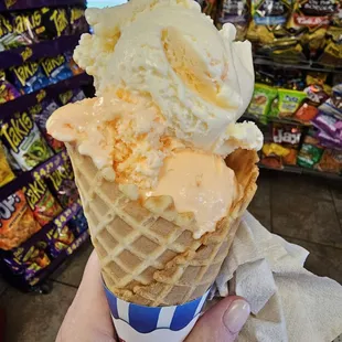 Peach ice cream and orange sherbert