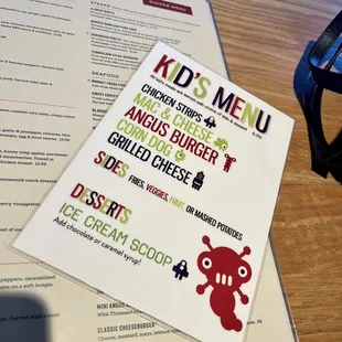 the menu for kids's menu