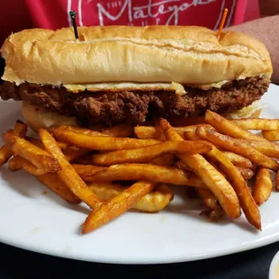 Giant Catfish Sandwich, hoagie bun, seasoned fries