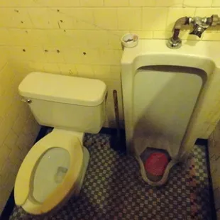 a urinal and a toilet