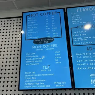 Hot coffee and non-coffee menu