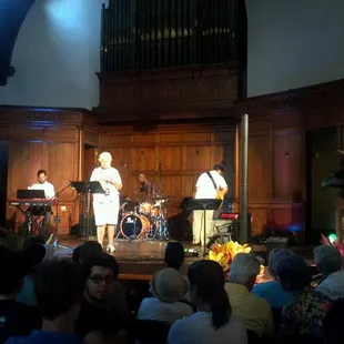 a band performing on stage